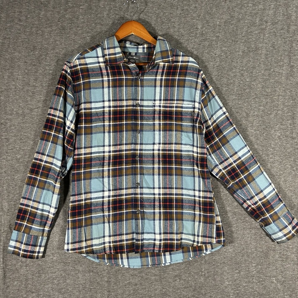Eddie Bauer Men's Blue Plaid‎ Flannel Long Sleeve Button Down Shirt Size M